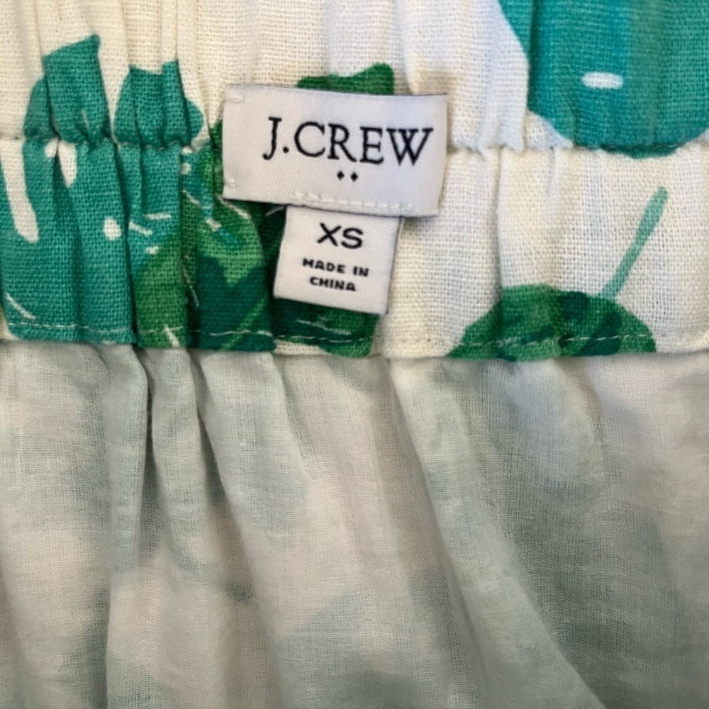 J Crew Linen Blend Skirt Palm Leaf Print White Green XS - Picture 4 of 6